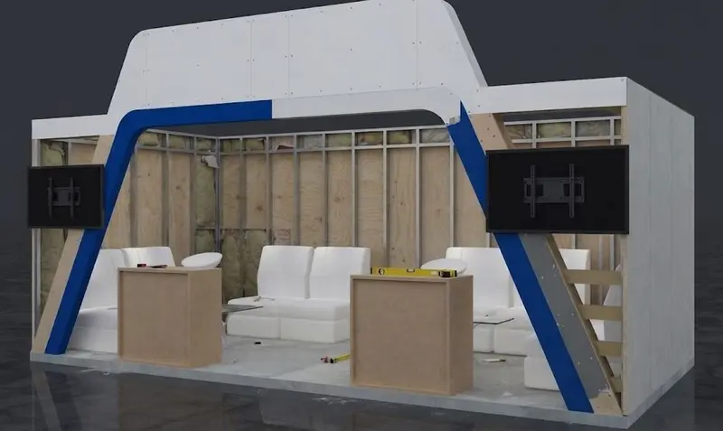 Over Asia Enterprise exhibition booth structure before fabrication was completed
