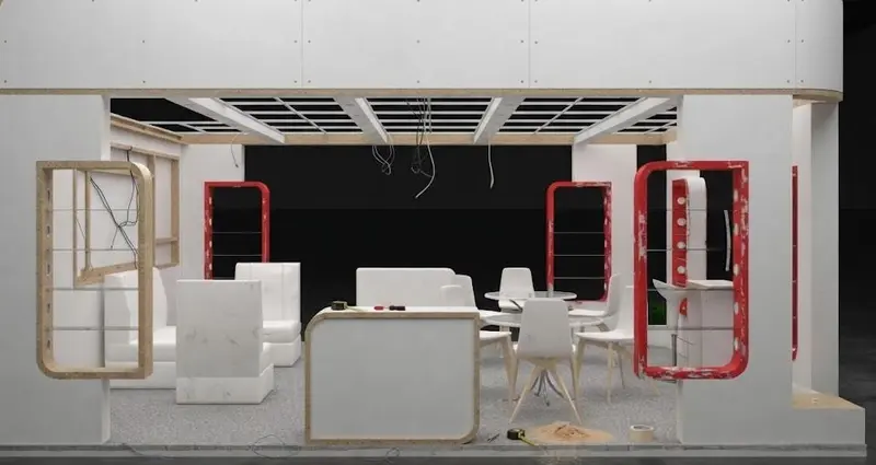 TPL Thermoplast exhibition booth structure before fabrication was completed