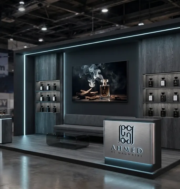 Illuminated exhibition booth design and fabrication by Expo Stalls Fabrication