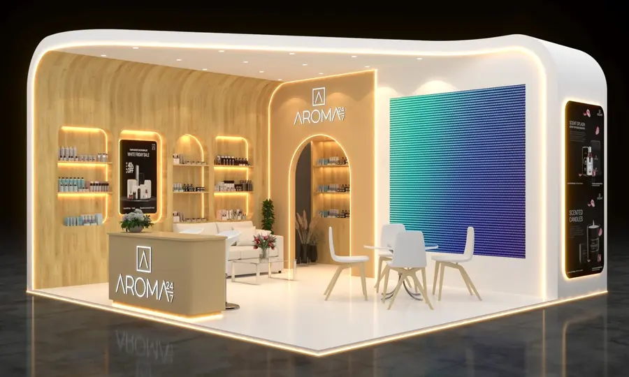 Aroma 247 exhibition booth interior in Karachi